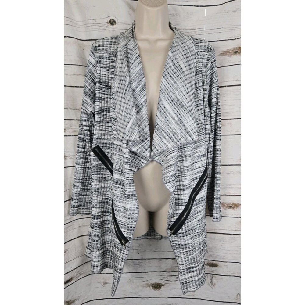 Comfy USA Black White Draped Cardigan Jacket XL Open Zippers Lagenlook Knit